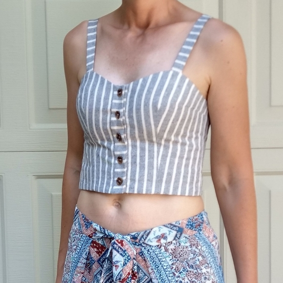 TOP SHOP chambray stripe bustier top S - Picture 6 of 14
